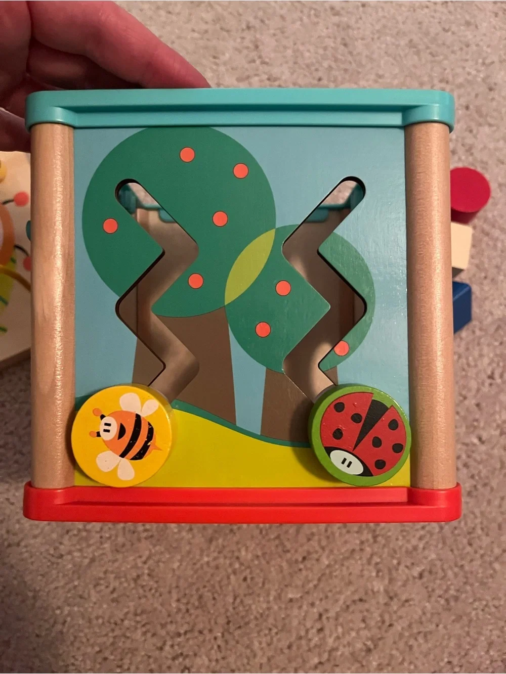 Wooden Activity Cube with Yellow Bead Maze - Kids Toys